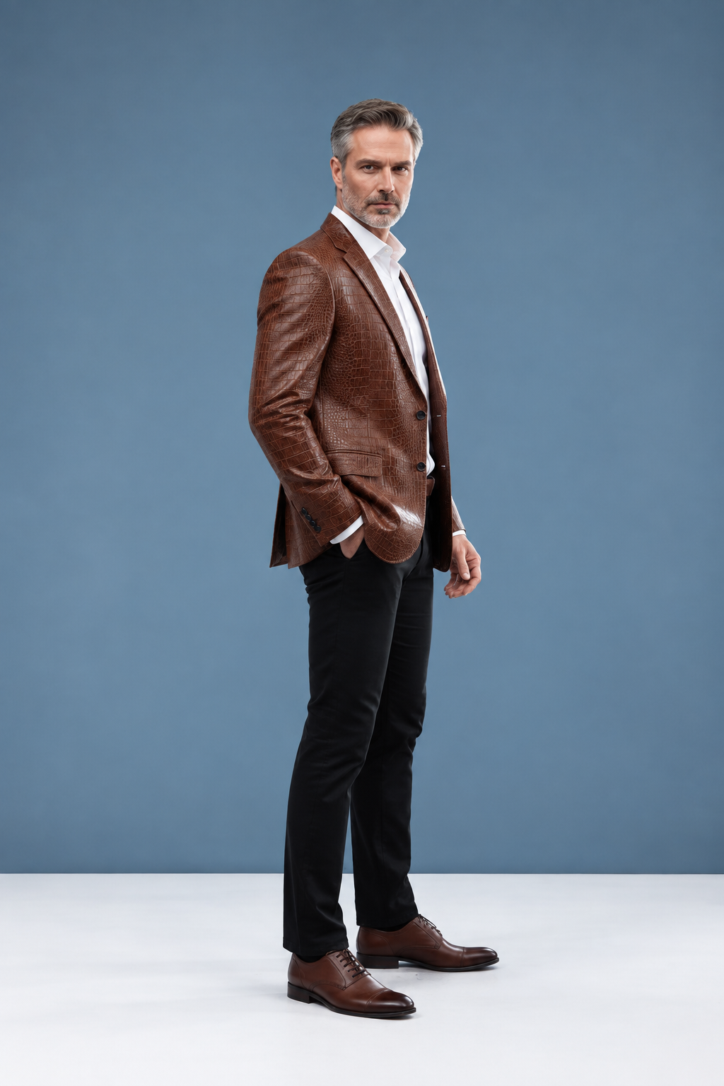 Brown jacket pose 10