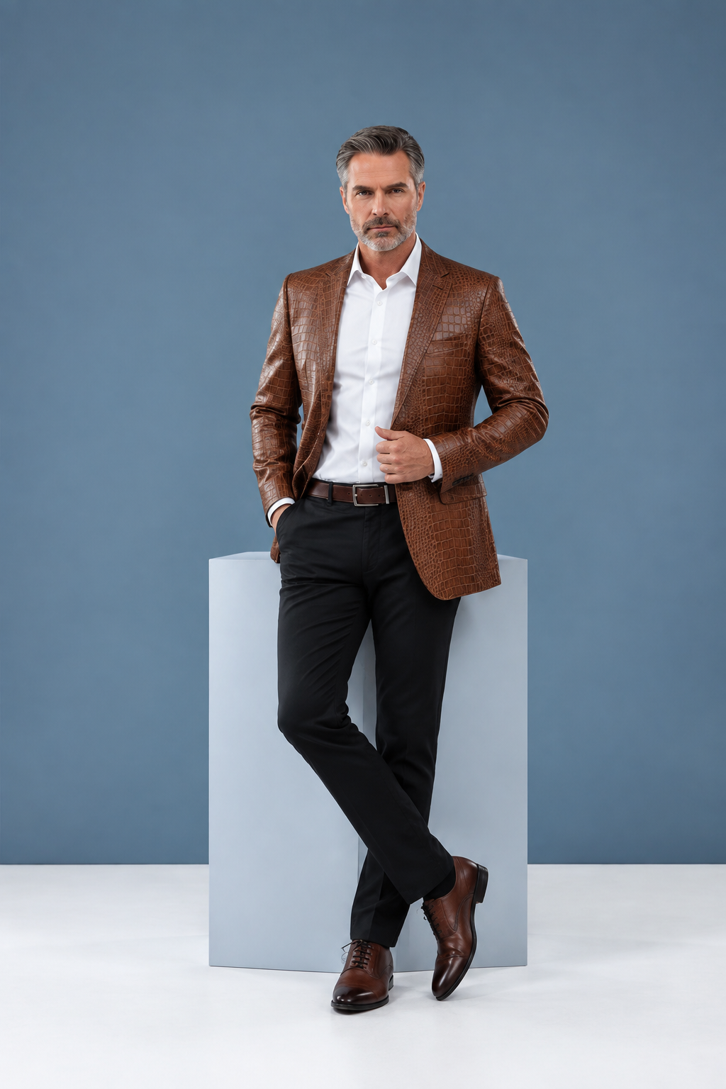 Brown jacket pose 2
