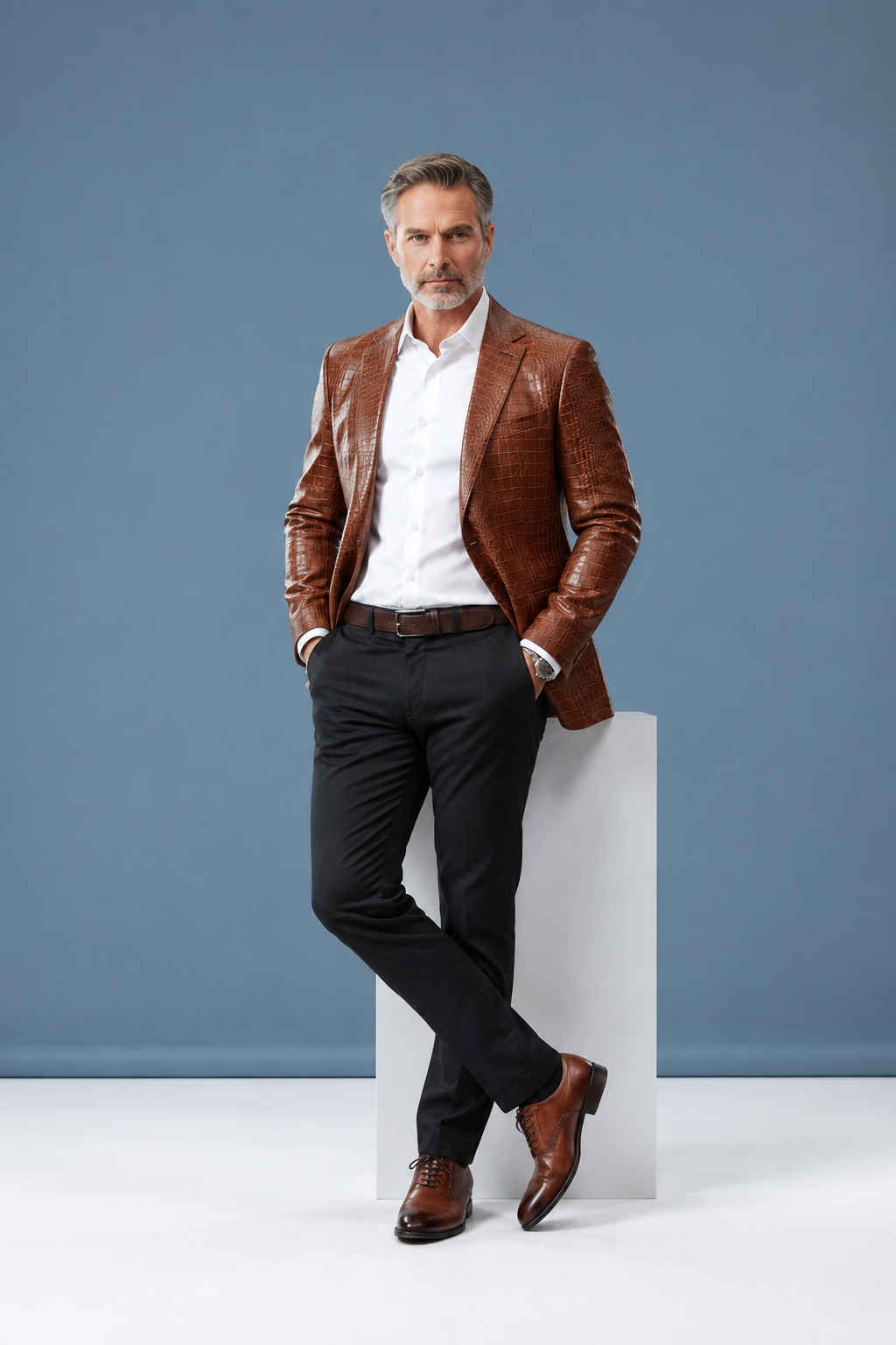 Brown jacket pose 9