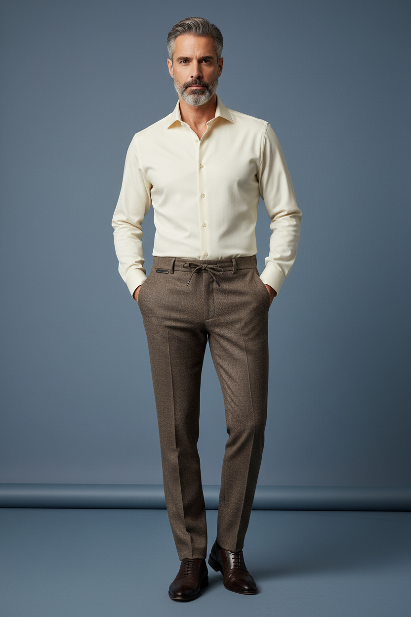 Brown Trousers with Cream Dress Shirt