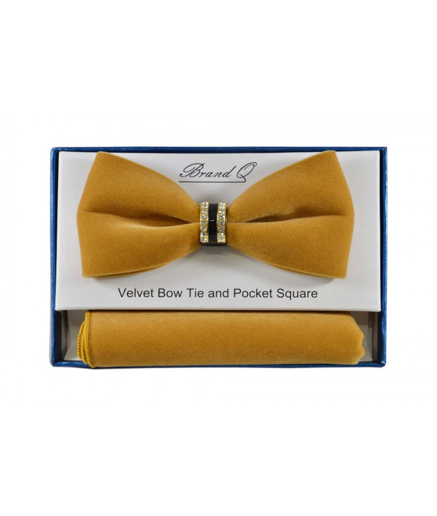 VELVET BOW TIE WITH GOLD RING WITH RIGHNSTONE
