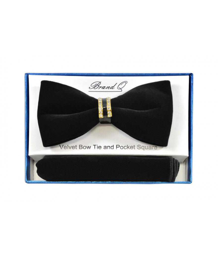 VELVET BOW TIE WITH GOLD RING WITH RIGHNSTONE