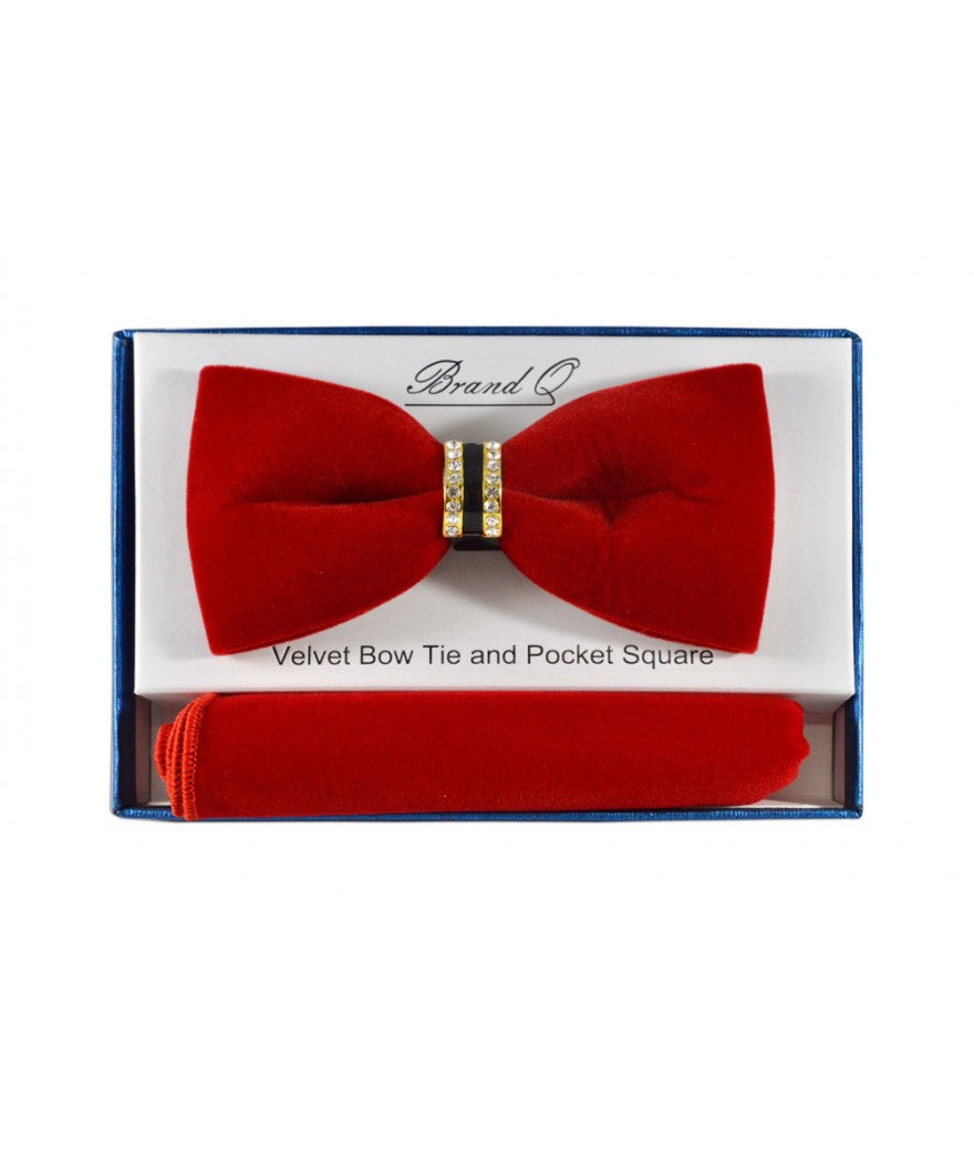 VELVET BOW TIE WITH GOLD RING WITH RIGHNSTONE