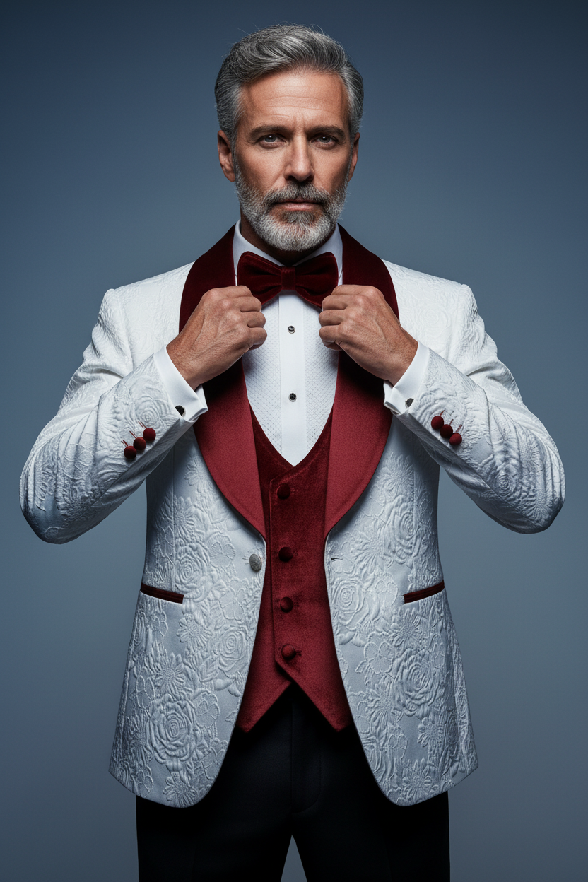 Burgundy velvet 3-piece detail shot