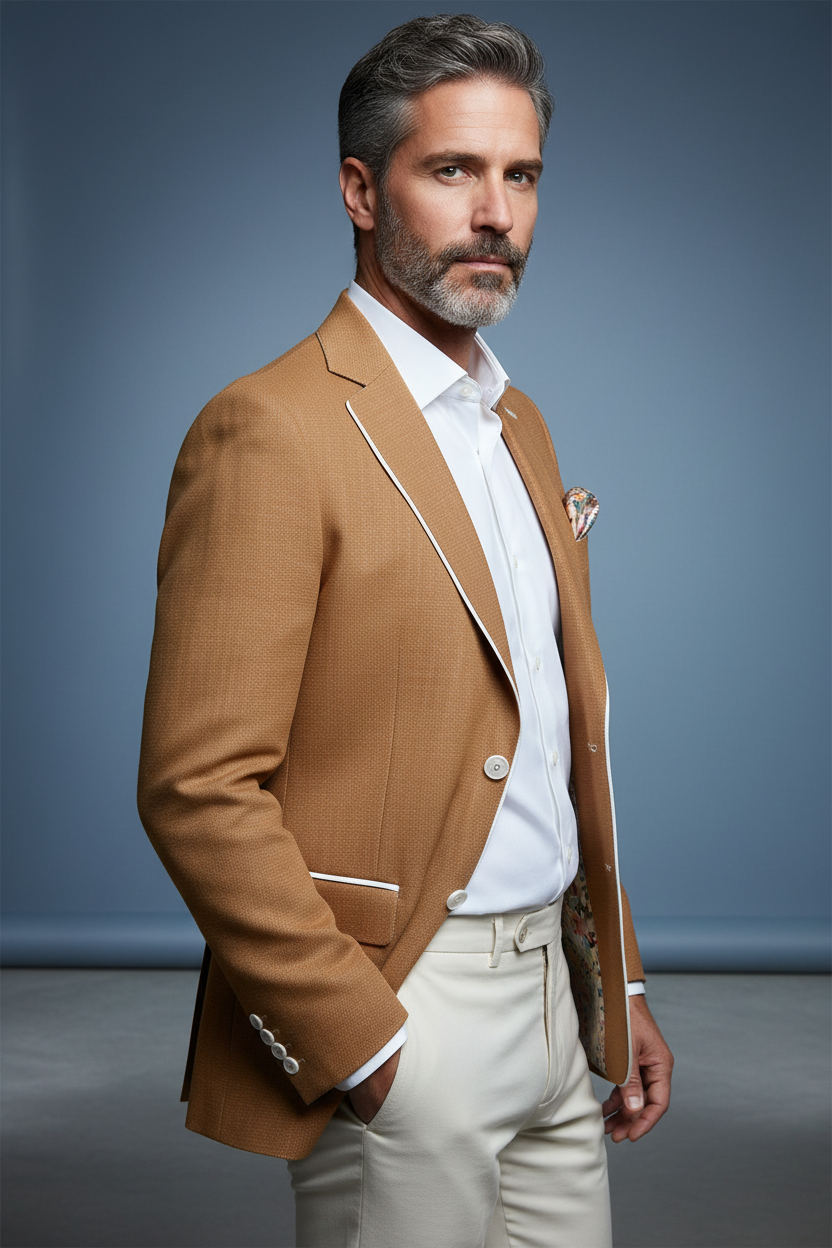 Camel Tan Linen Sport Jacket Side Angle