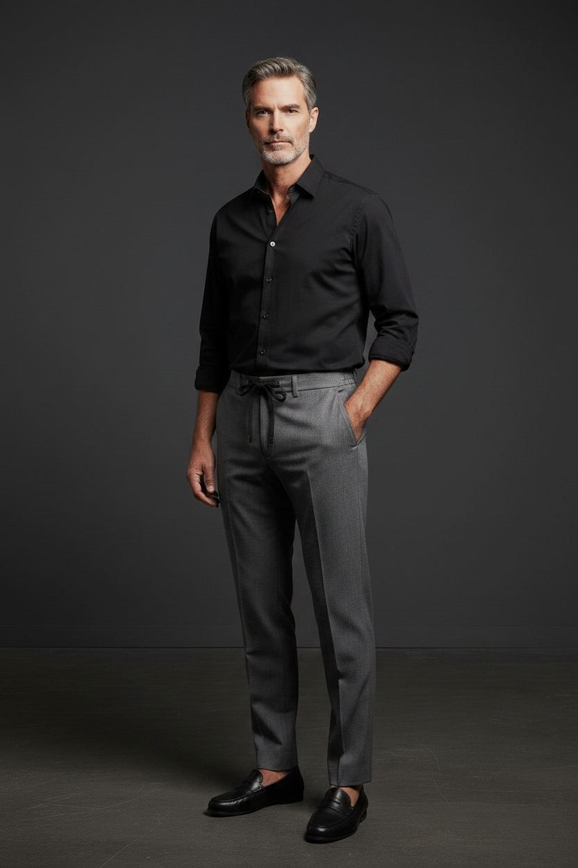 Charcoal Slacks with Belt Loops & Stretch - Pose 1