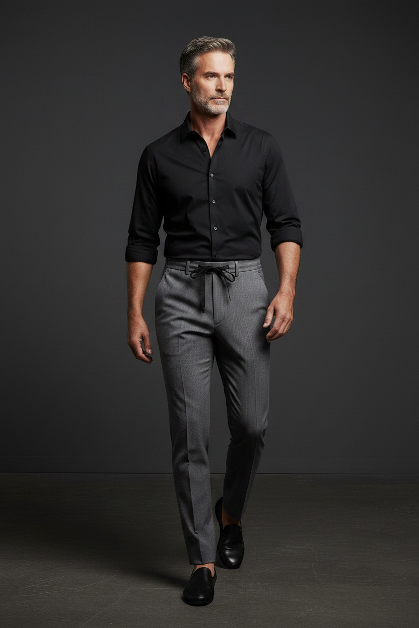 Charcoal Slacks with Belt Loops & Stretch - Pose 2