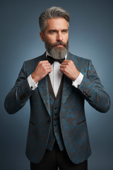 Close-up showing vest trim and lapels