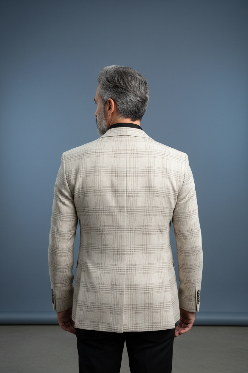 Cream Plaid Back View