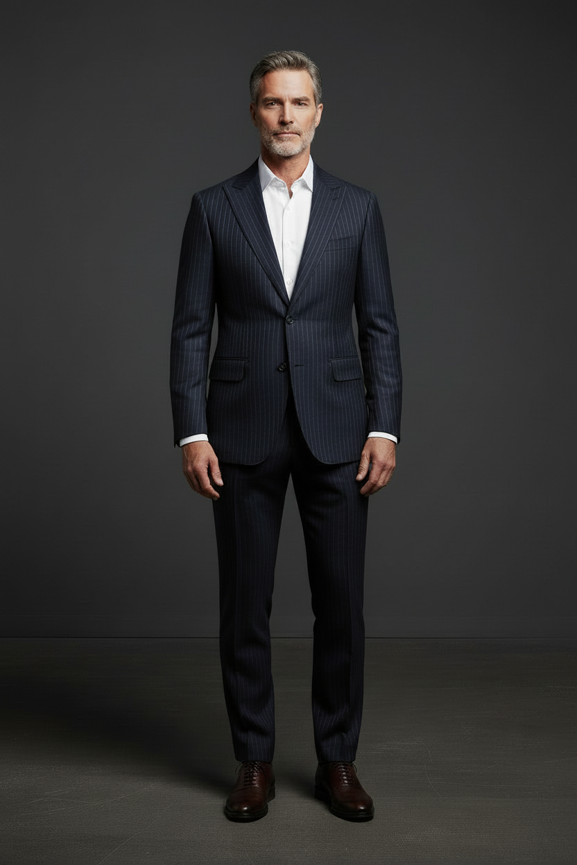 Dark Navy Pinstripe Suit - Corrected