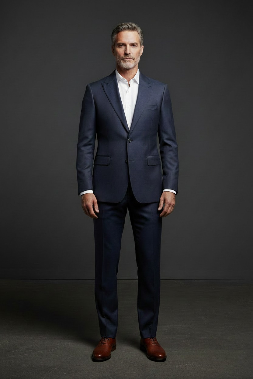 Dark Navy Tonic Suit with Brown Oxfords