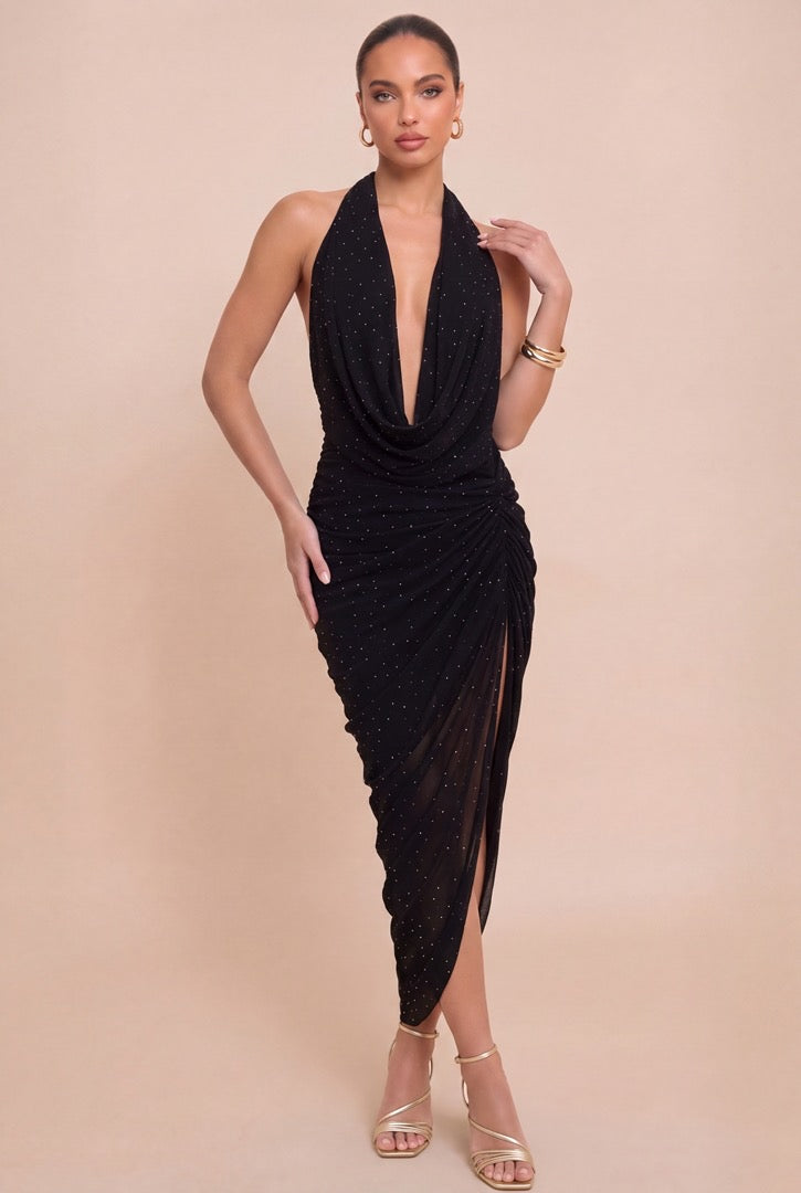 Black Shimmer Halter Dress