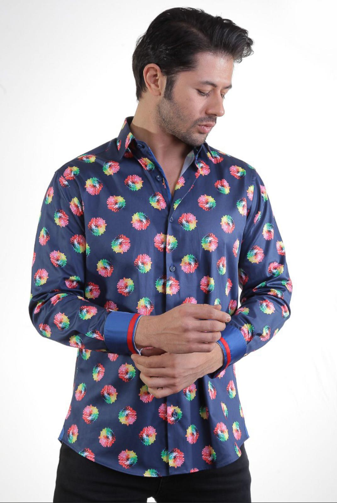 Celestial Bloom Navy Elegance Casual Shirt