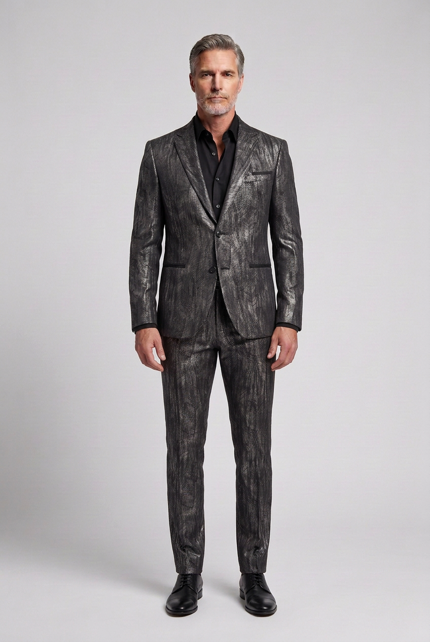 Charcoal Abstract-Pattern Sport Jacket