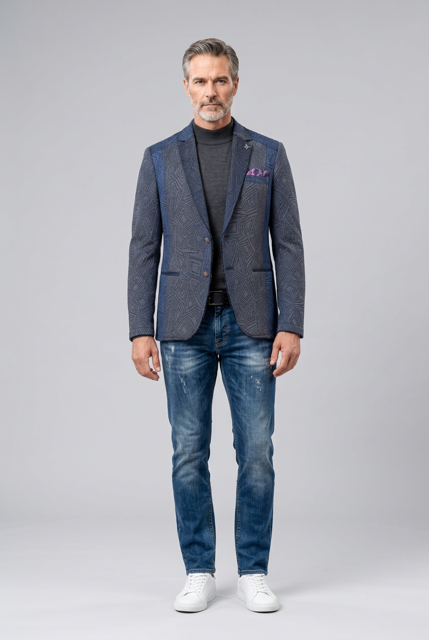 Men’s Blue-Gray Geometric Pattern Blazer