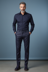 Front pose with hands in pockets