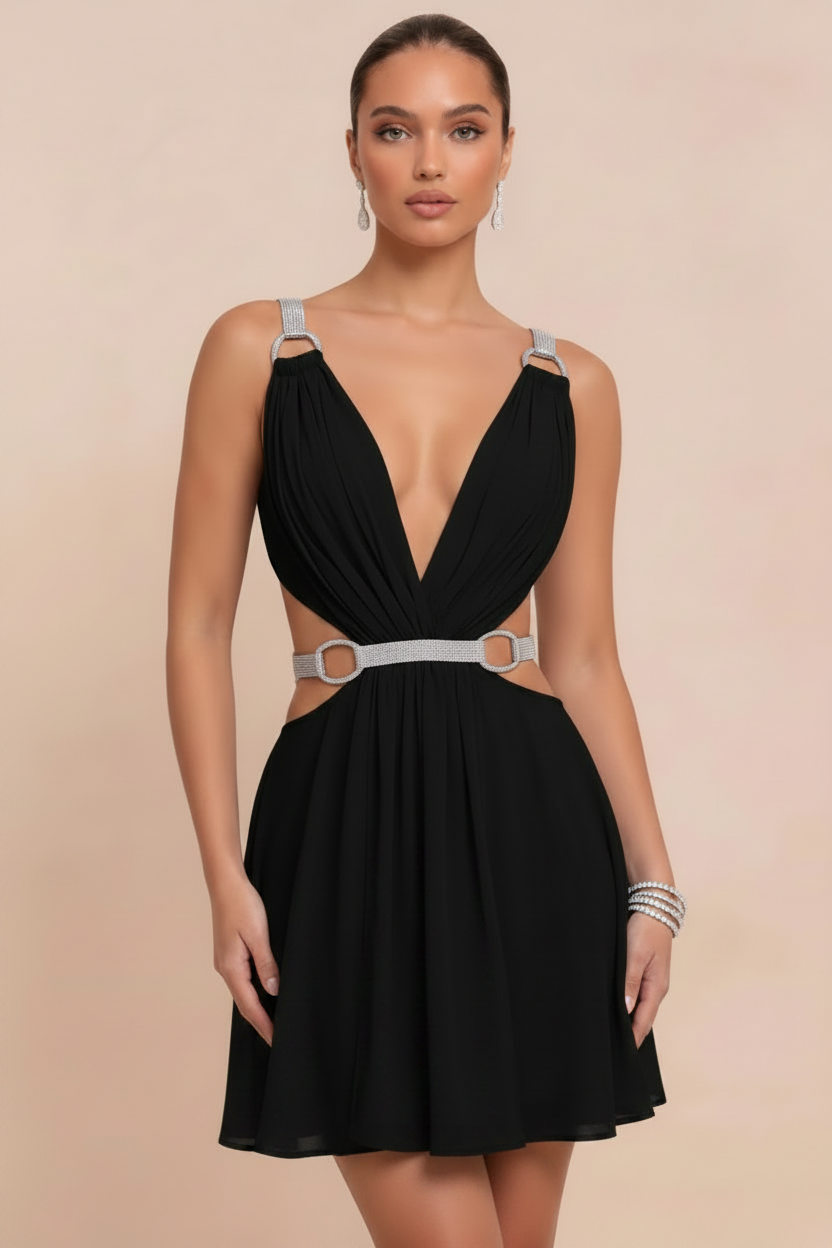 Front View - Black Dress Silver Hardware