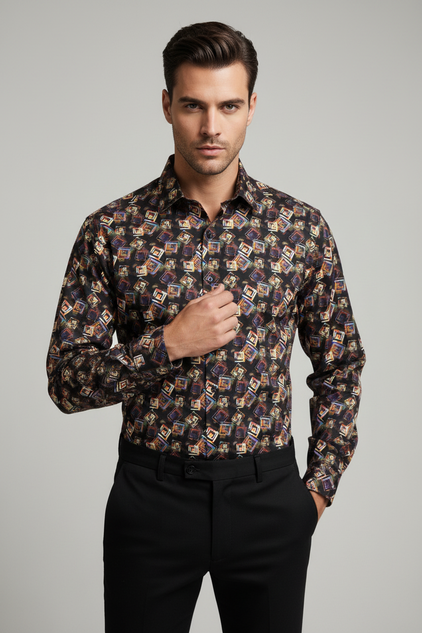 Geometric Print Shirt on Male Model