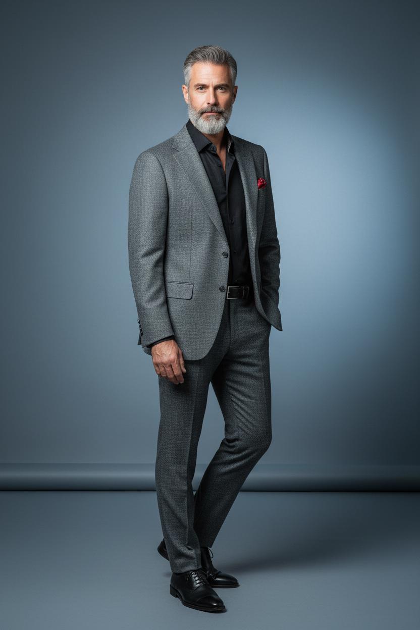 Gray Tweed Casual Stance