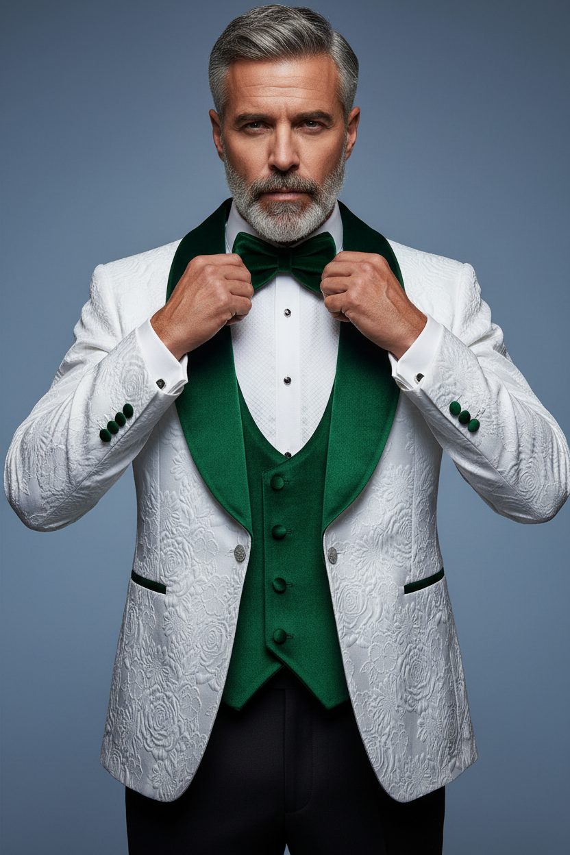 Green velvet 3-piece detail shot