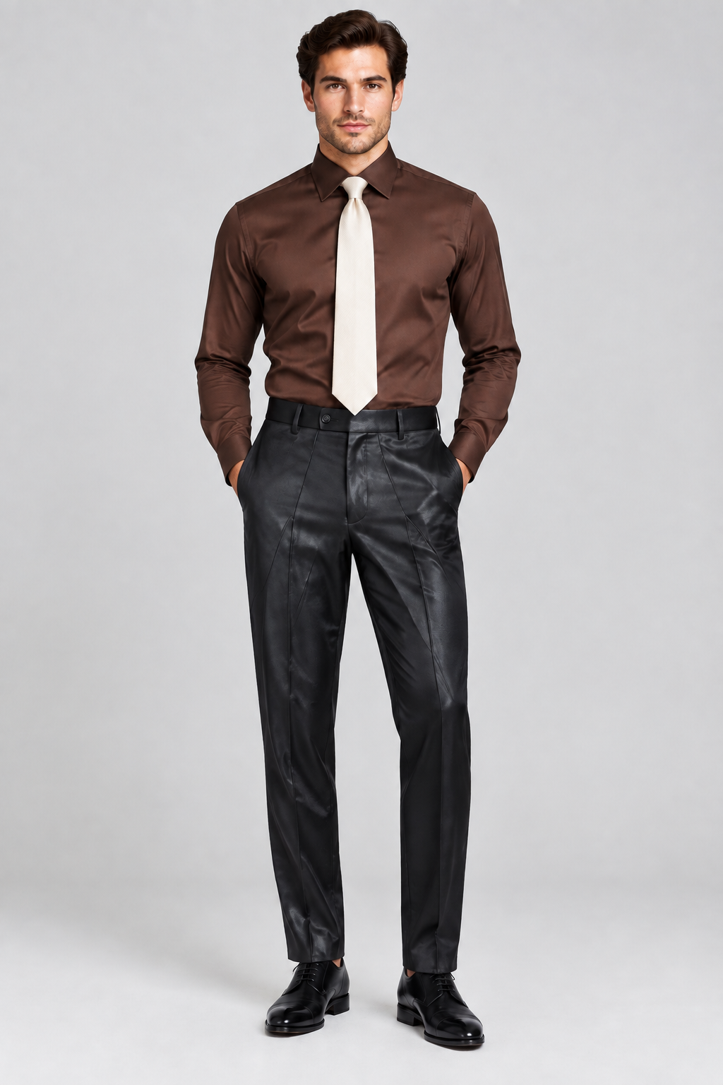 Men’s High-Shine Black Tailored Suit Pants