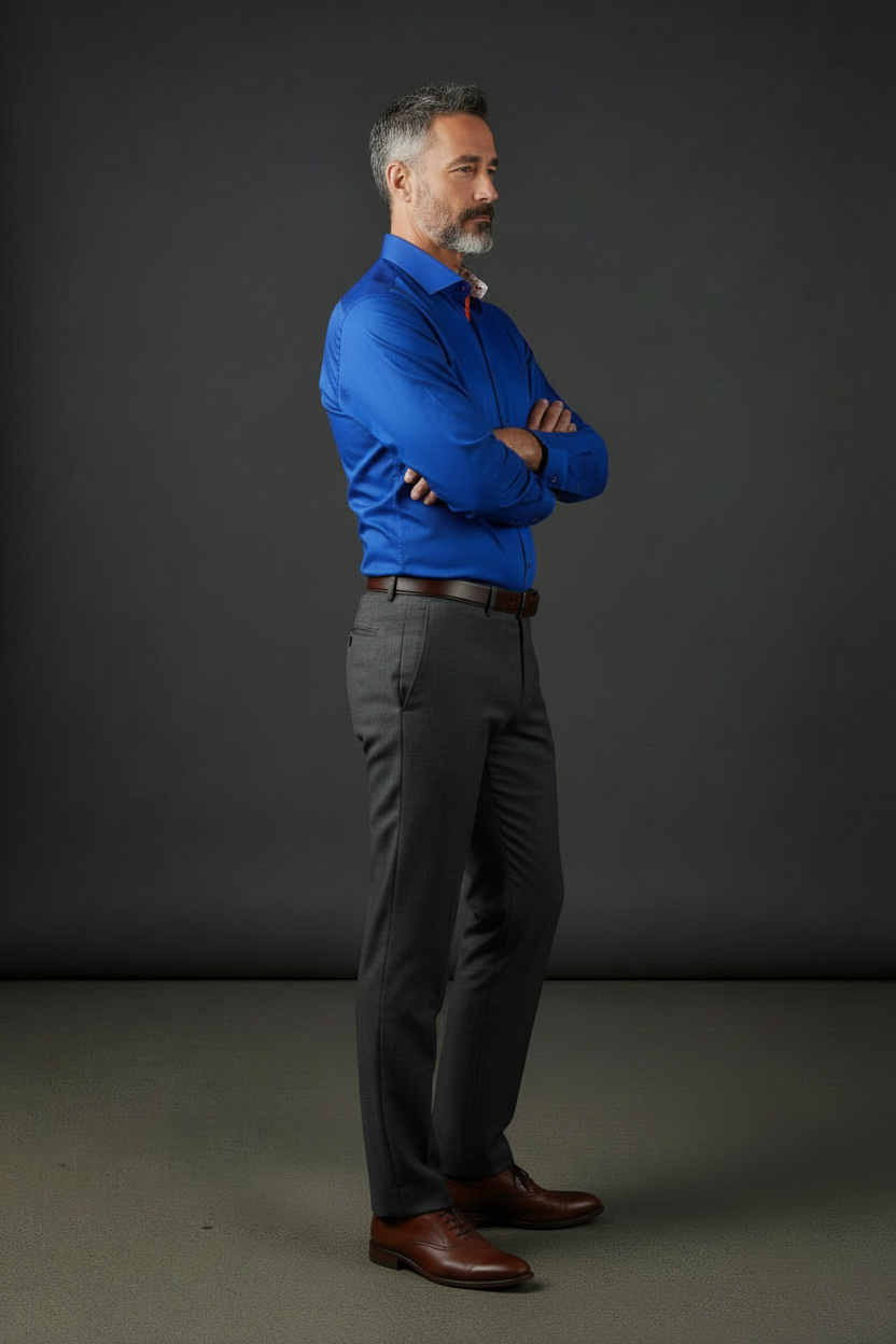 Royal Blue Dress Shirt with Geometric Patterned Cuff Details