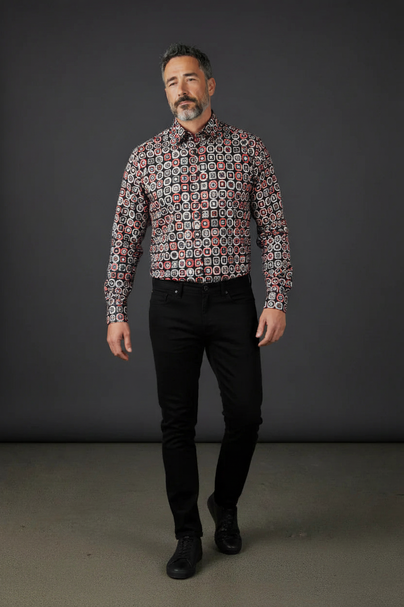 Geometric Circle Print Shirt - Black Multi