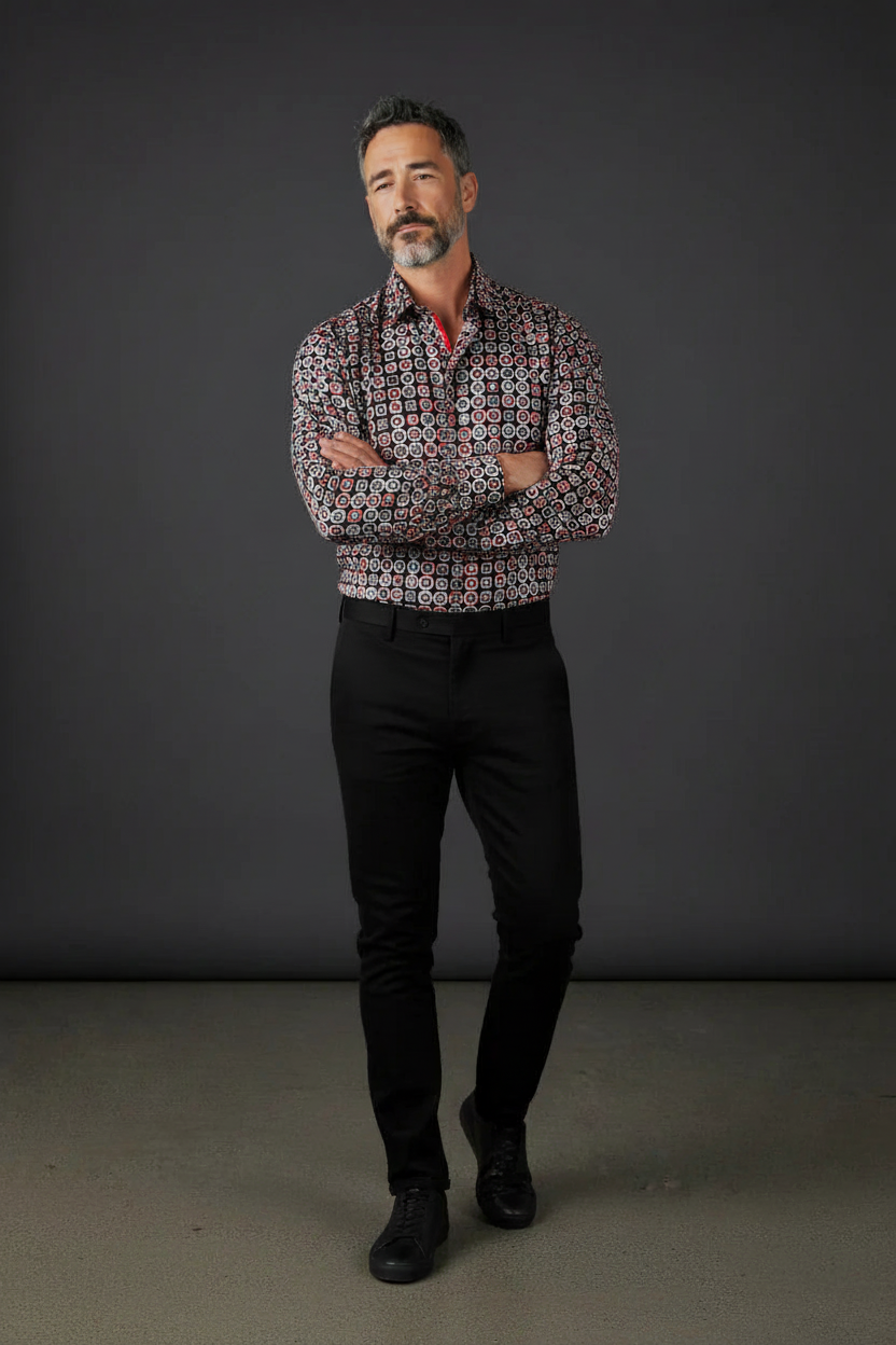 Geometric Circle Print Shirt - Black Multi