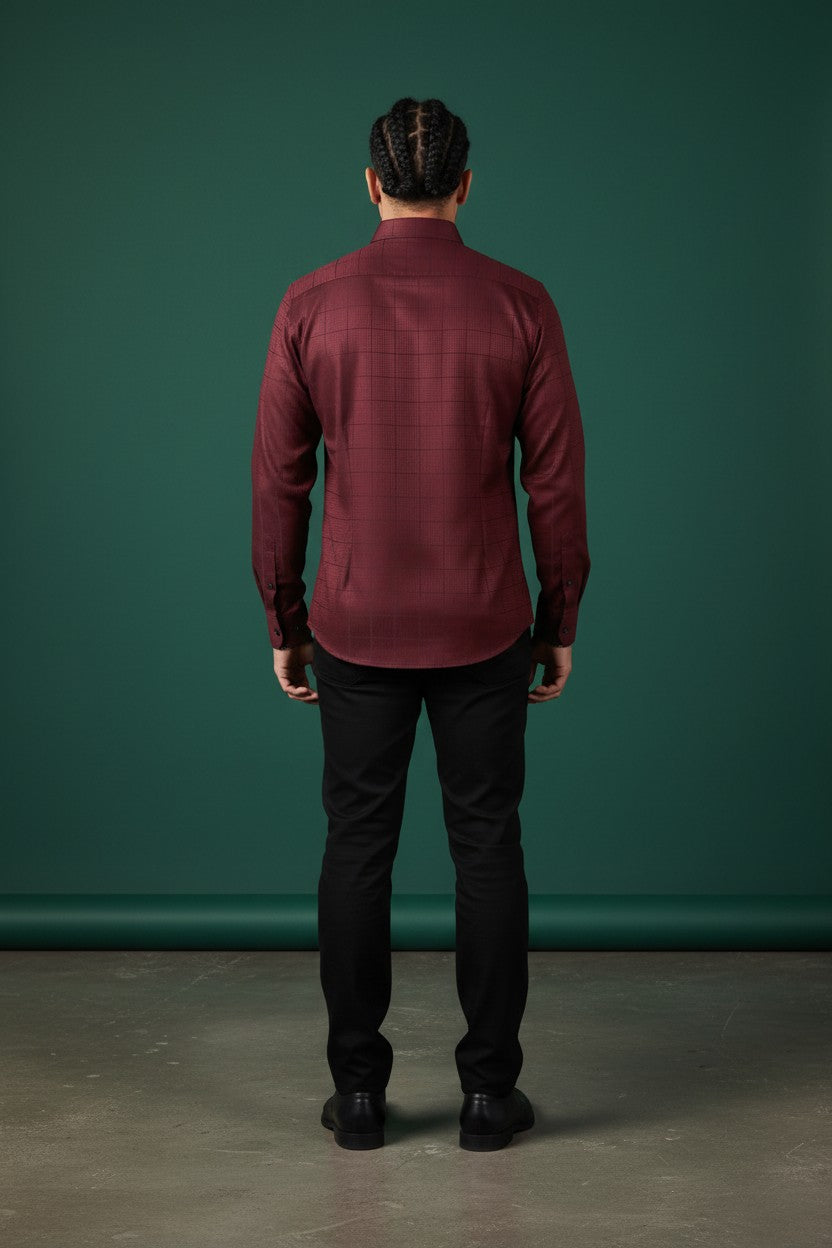 Burgundy Textured Dress Shirt