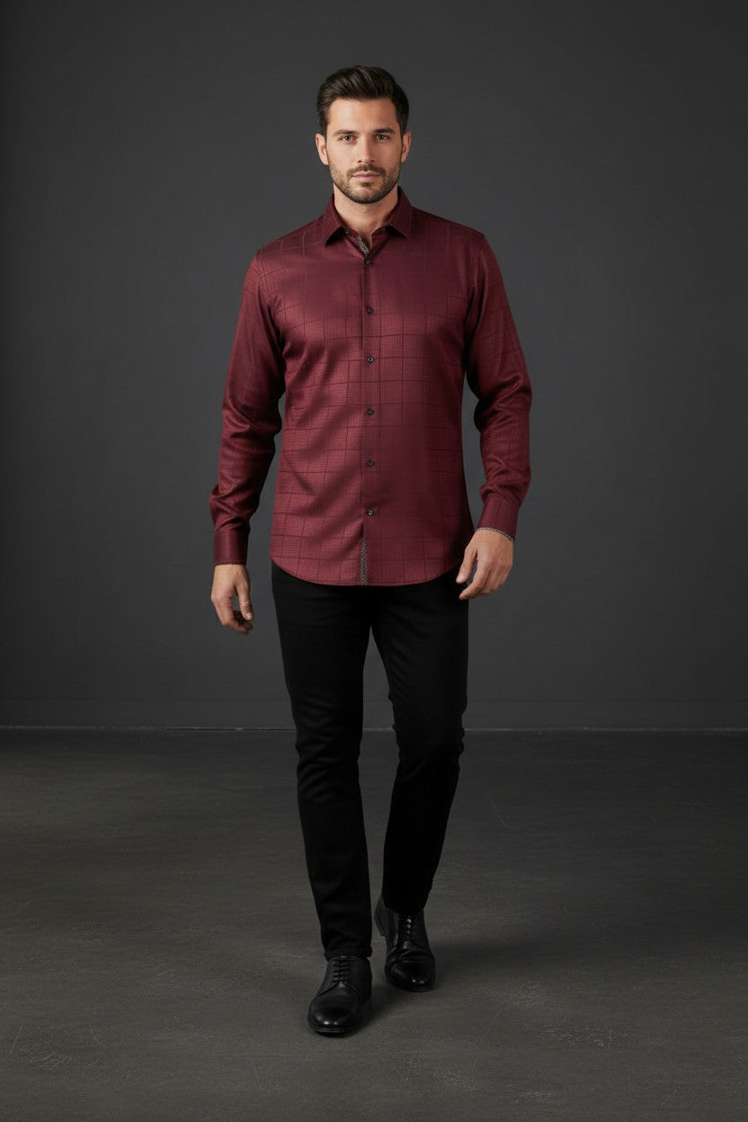 Burgundy Textured Dress Shirt