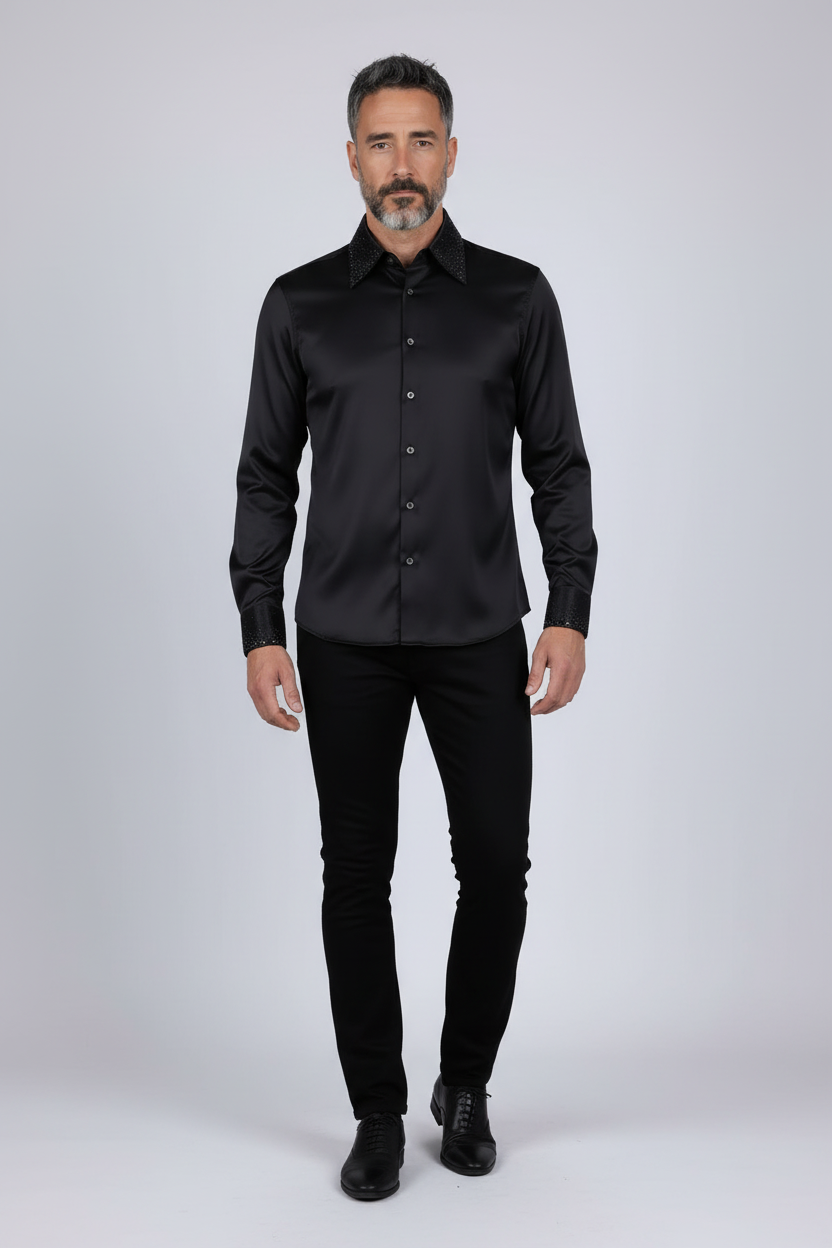Embellished Dress Shirt - Premium Studded Collar & Cuffs