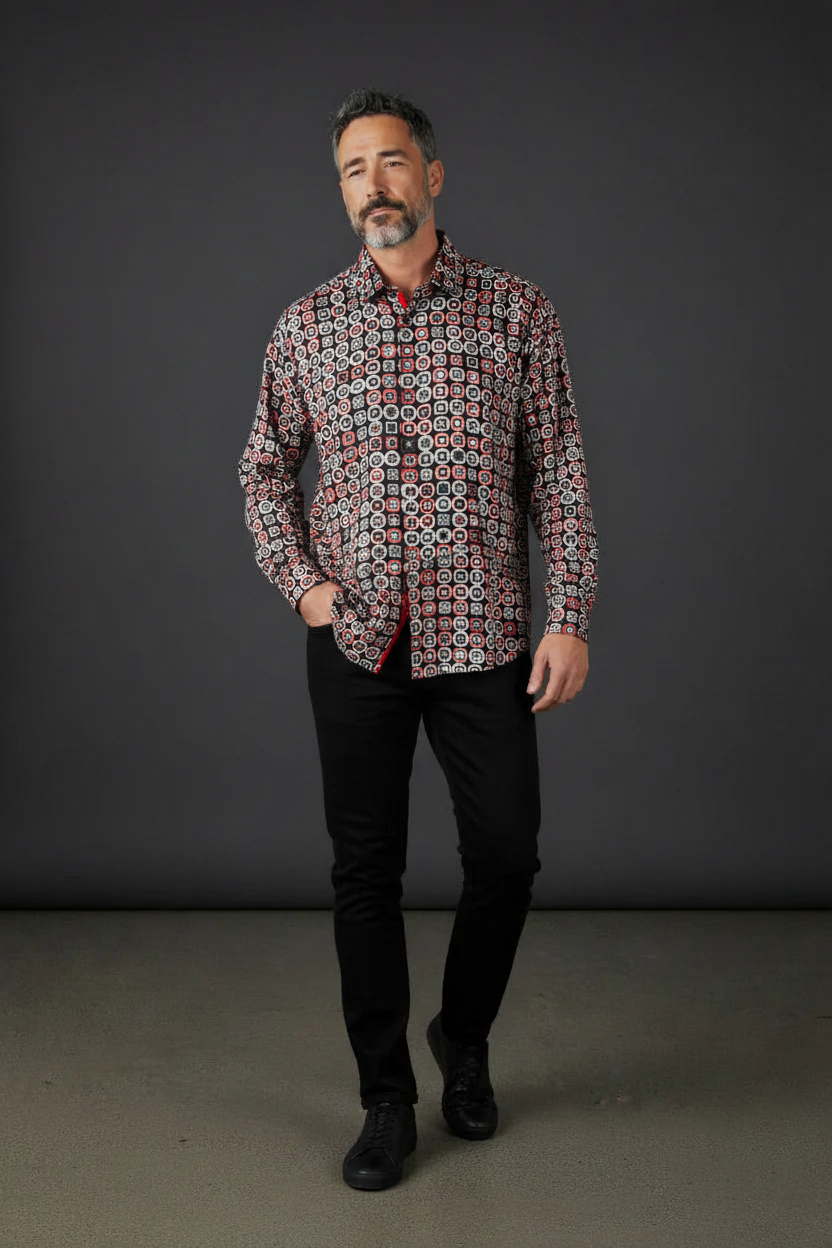 Geometric Circle Print Shirt - Black Multi