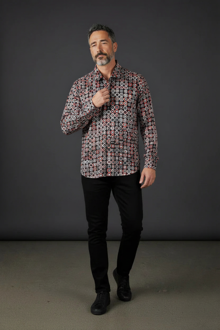 Geometric Circle Print Shirt - Black Multi