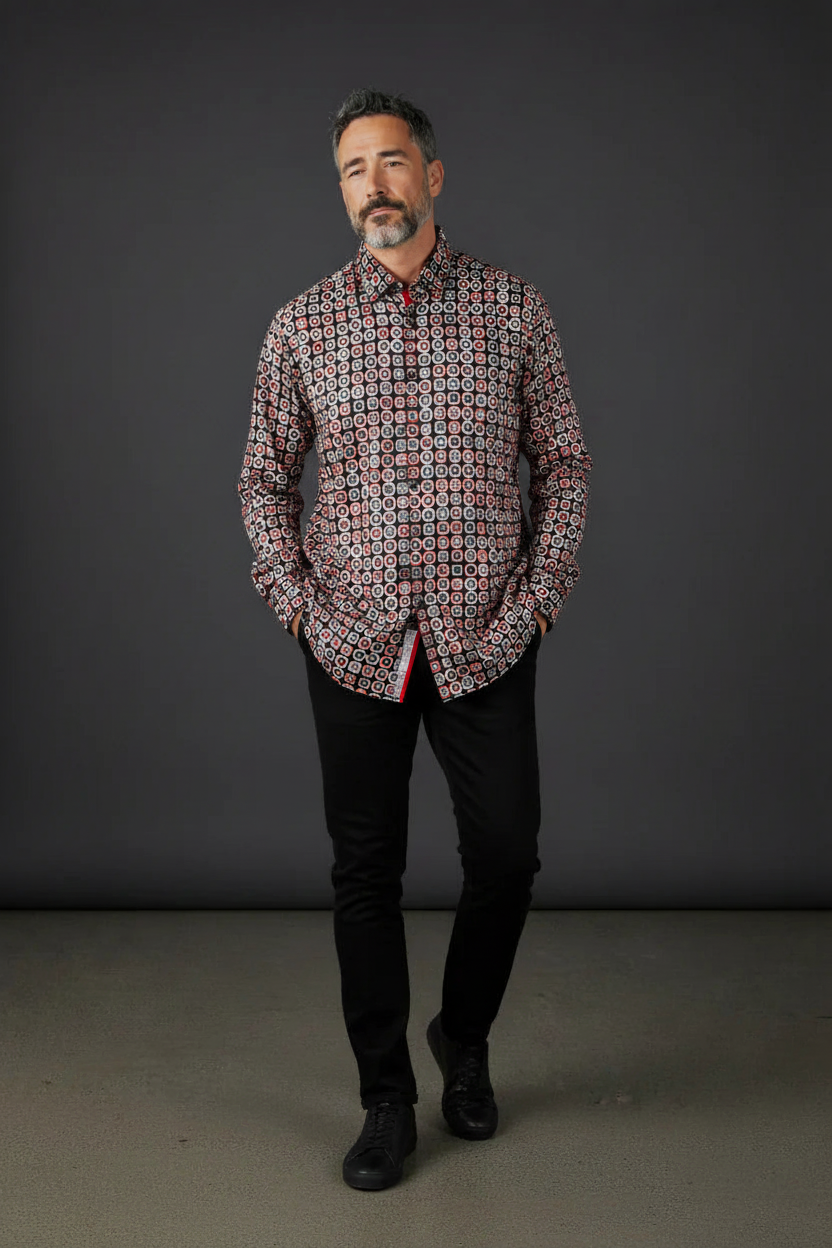Geometric Circle Print Shirt - Black Multi
