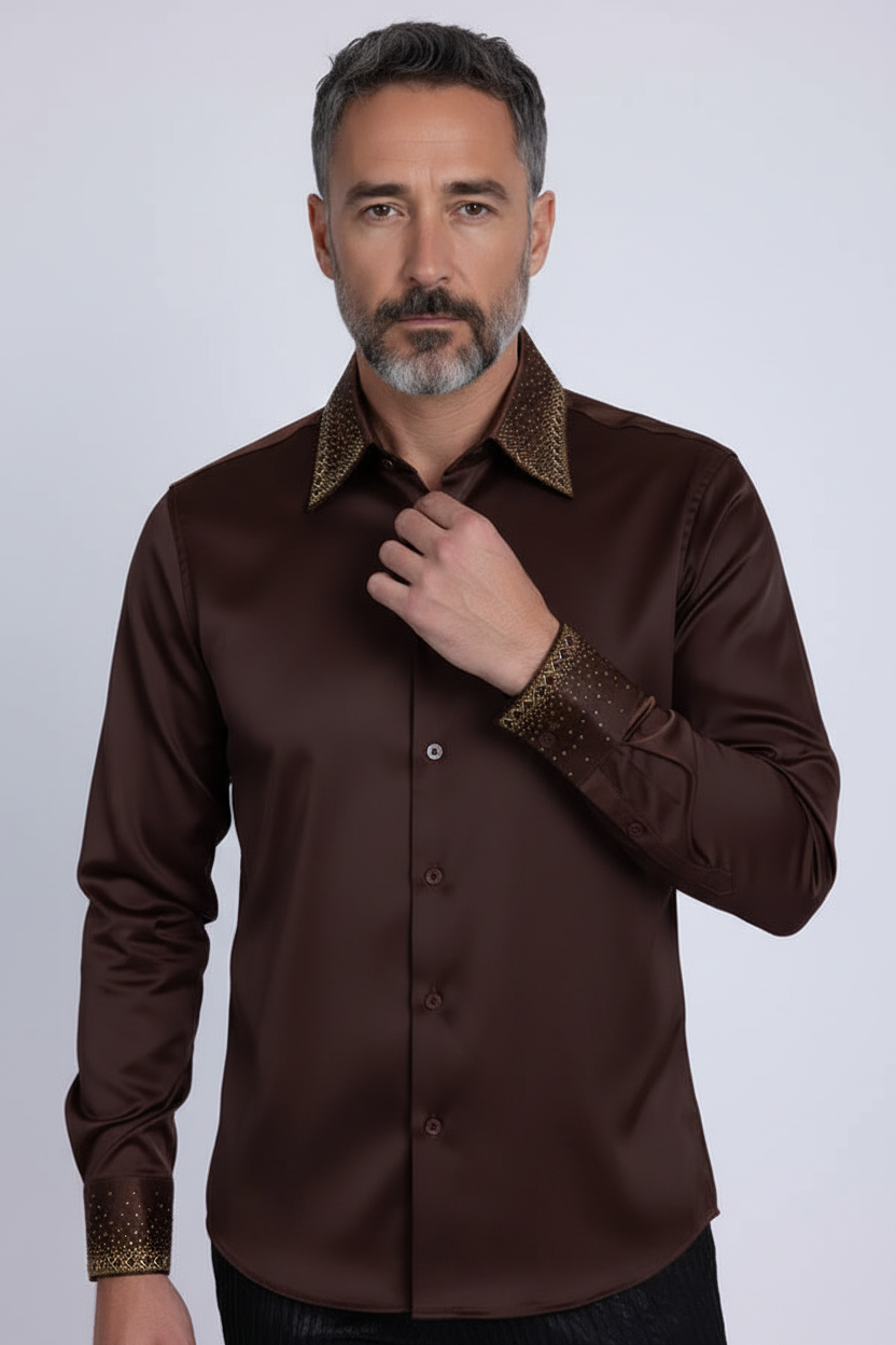Embellished Dress Shirt - Premium Studded Collar & Cuffs
