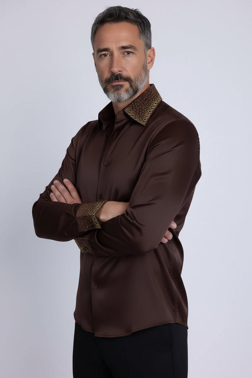Embellished Dress Shirt - Premium Studded Collar & Cuffs