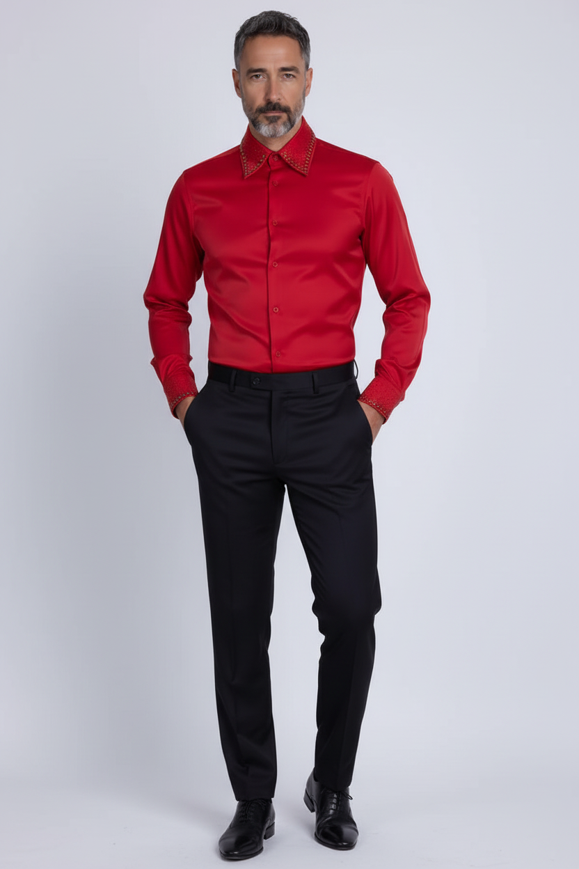 Embellished Dress Shirt - Premium Studded Collar & Cuffs