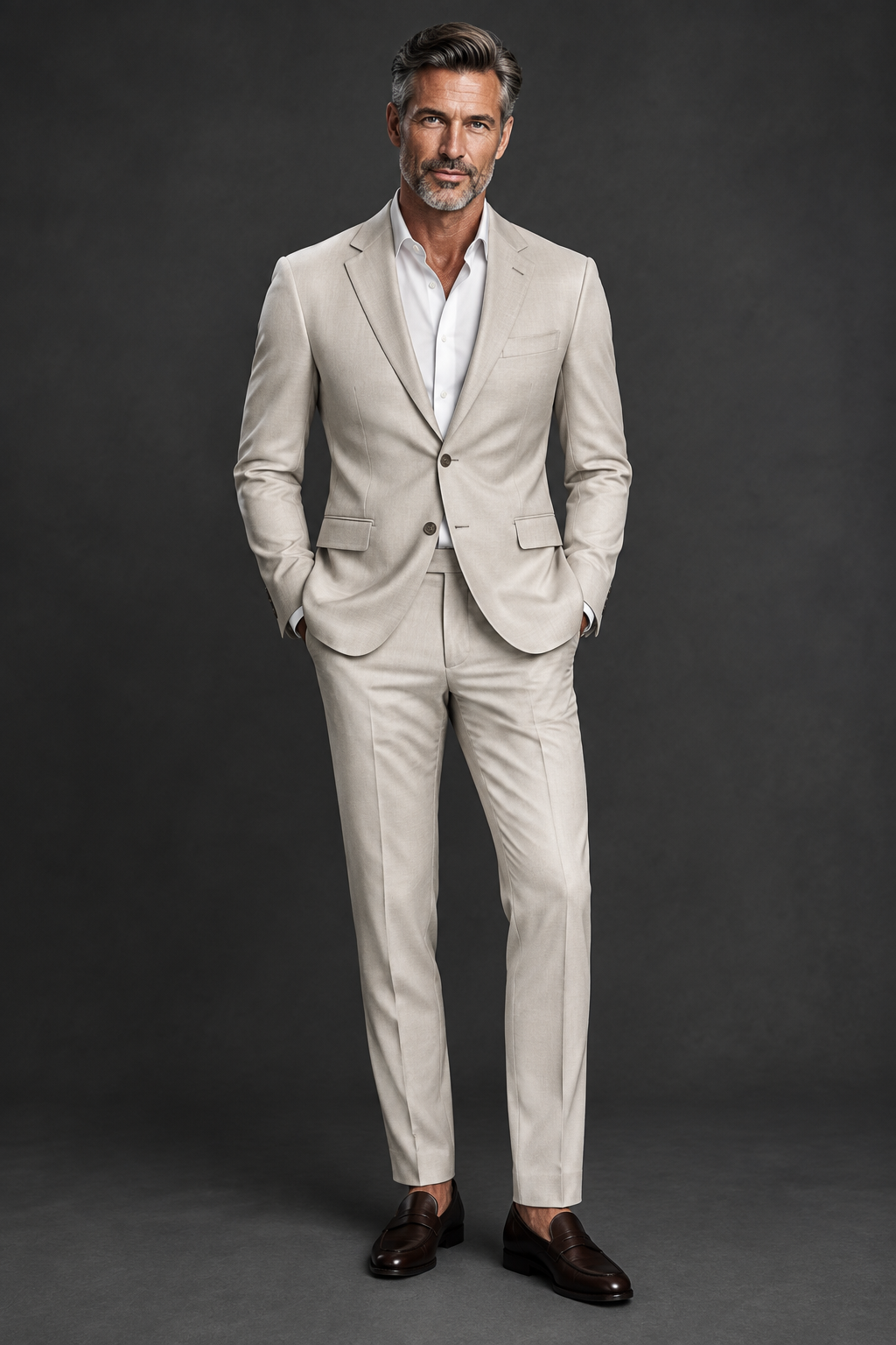 Vercini Slim Fit Light Beige Two-Piece Suit