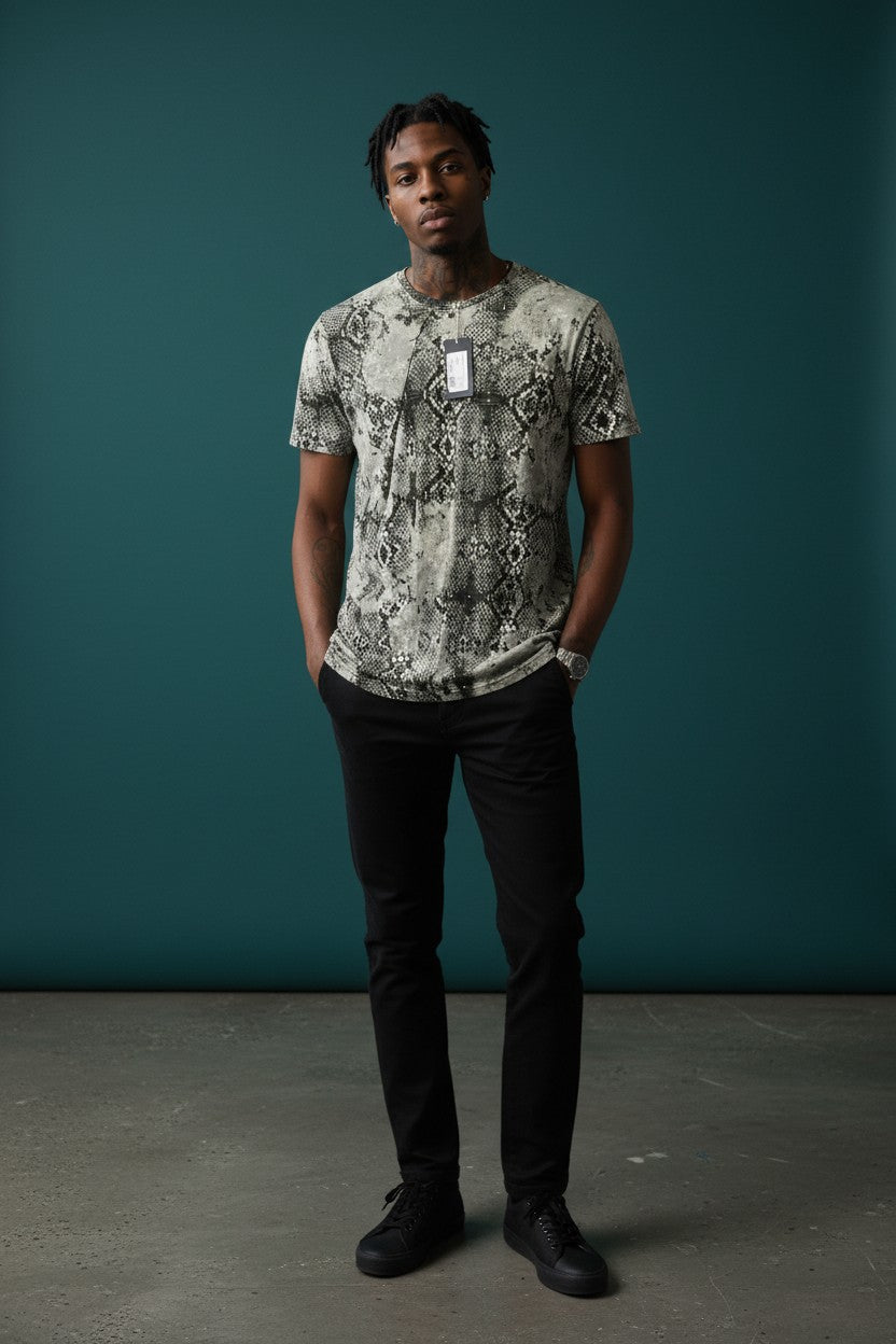 Vercini Grey Snake Print Crew Neck Tee — Wild Instinct Edition