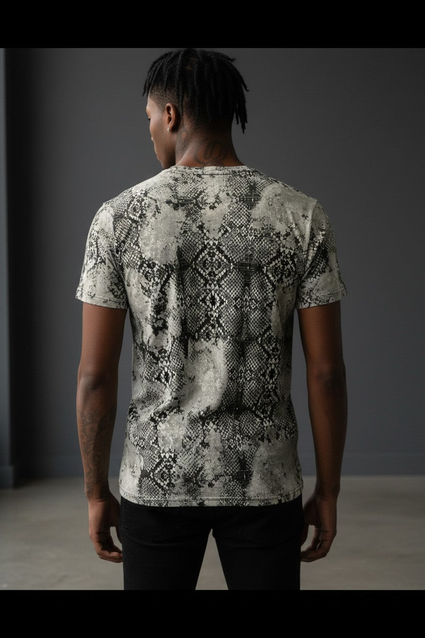 Vercini Grey Snake Print Crew Neck Tee — Wild Instinct Edition