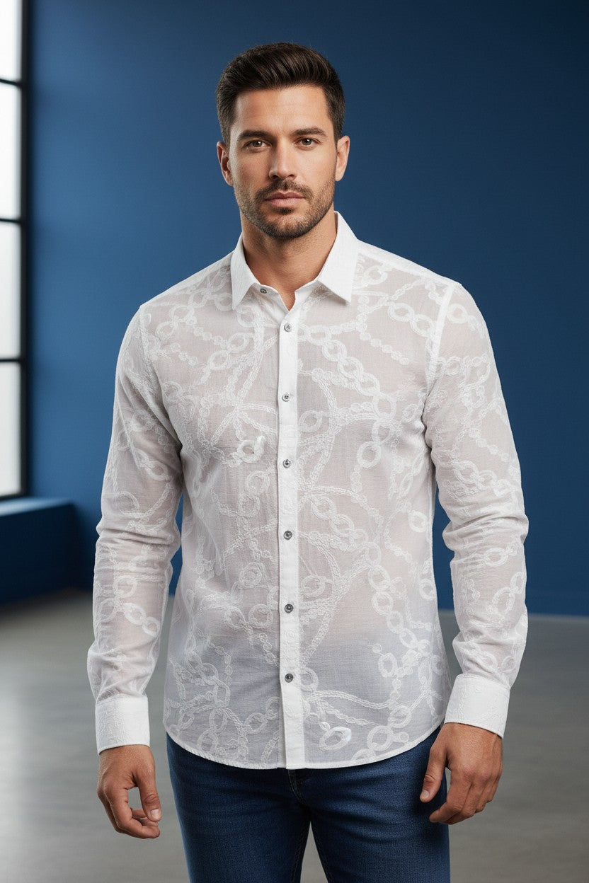 Limited Edition White Wave Laser-Cut Sheer Shirt