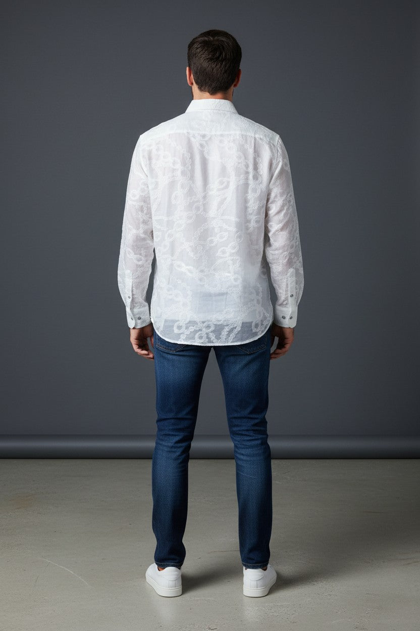 Limited Edition White Wave Laser-Cut Sheer Shirt