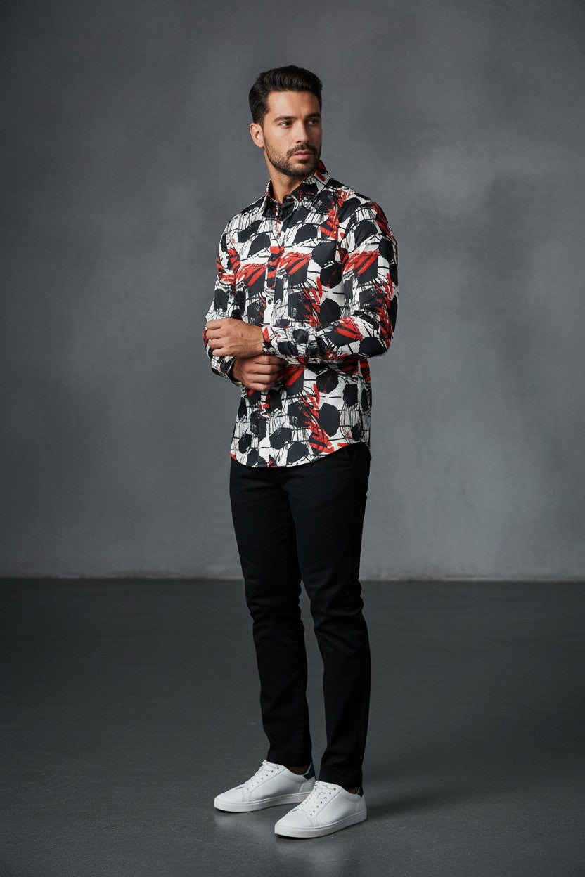 Vercini Graphite Urban Abstract Men's Designer Cotton Urban Shirt