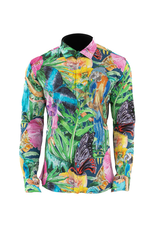 Jungle Mosaic Cotton Casual Men's Shirt CASUAL SHIRT On Sale 30% Off Vercini