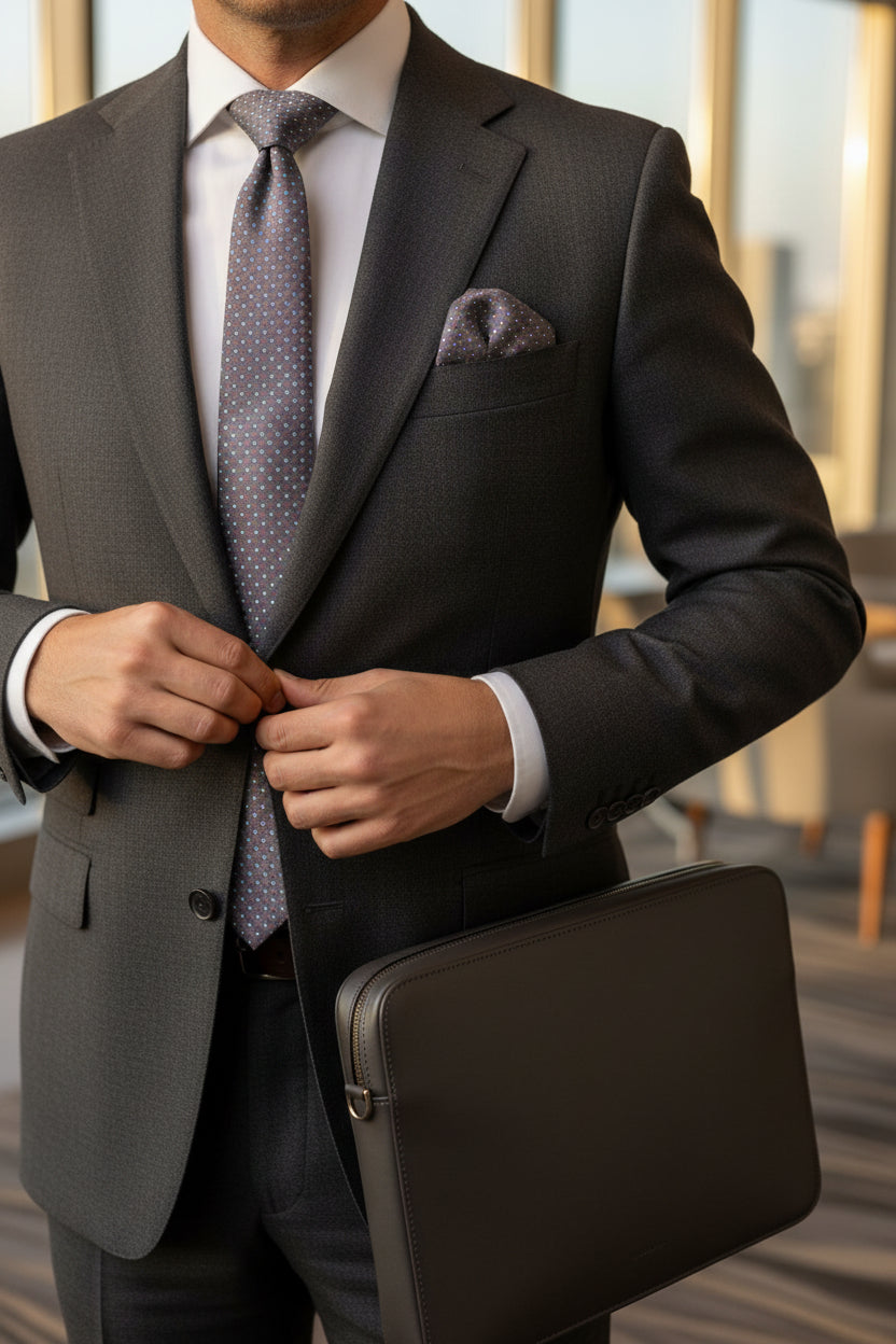 Taupe Dot Pattern Tie with Matching Pocket Square - Luxury Men's Necktie Set