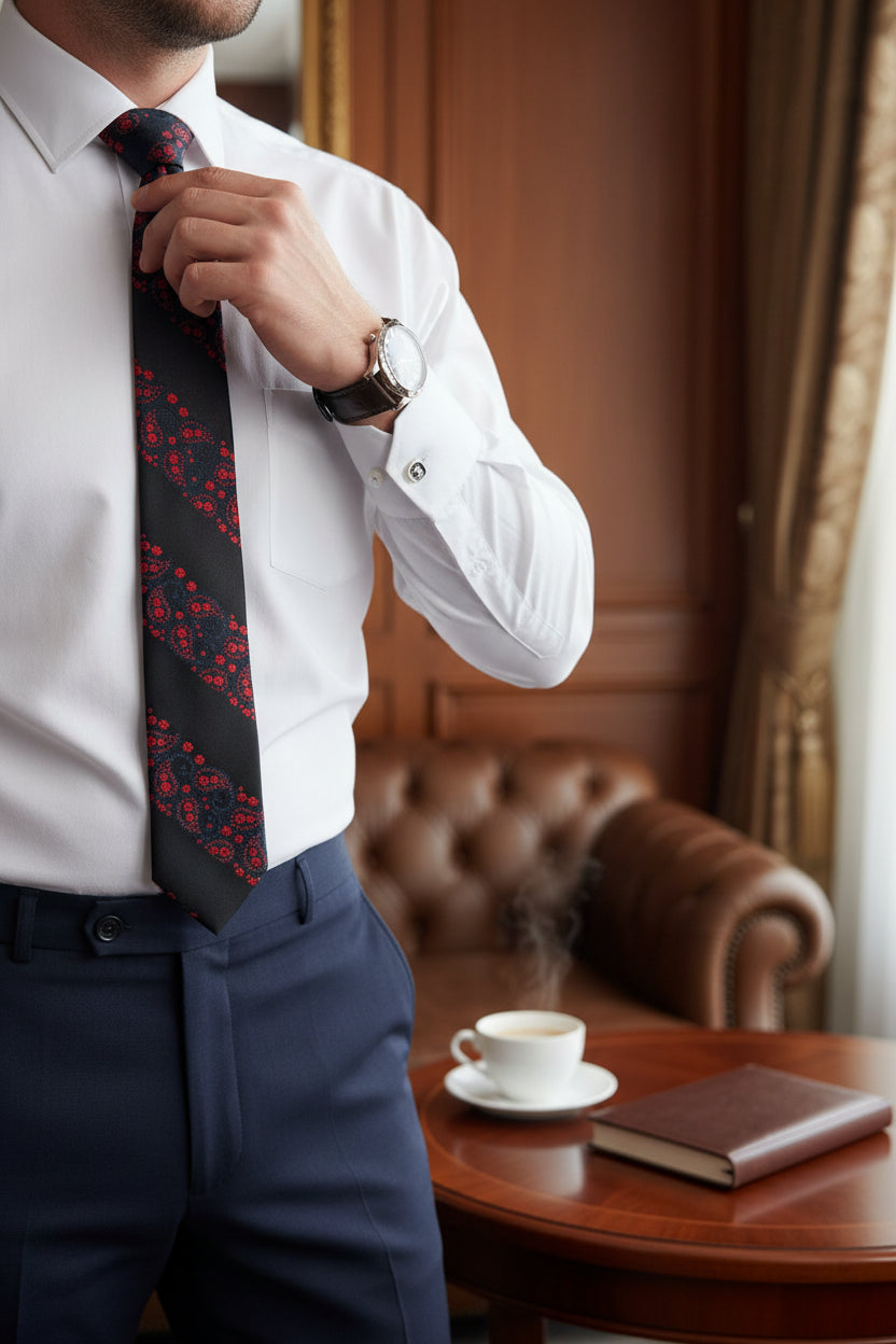 Black Silk Tie with Red Paisley