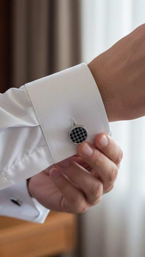 Vercini Textured Round Cufflinks in Silver