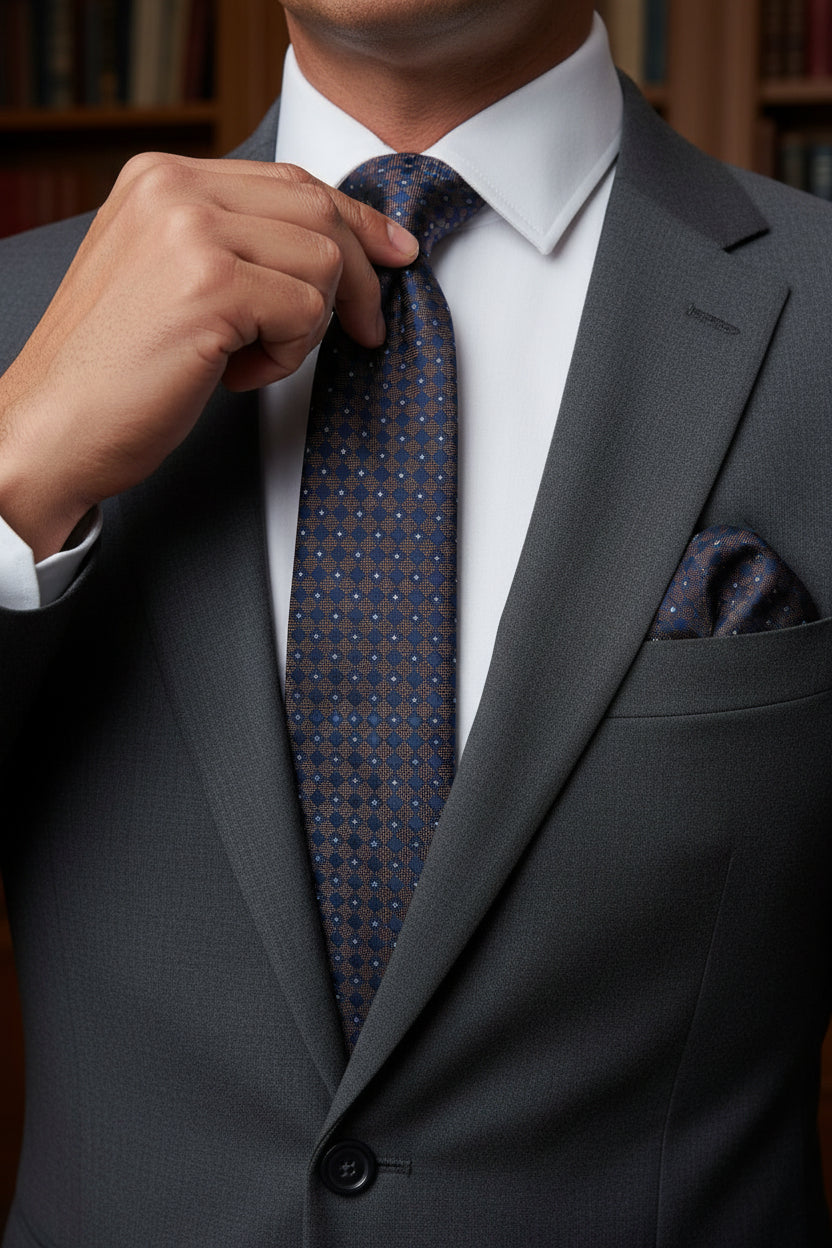 Star Pattern Tie with Pocket Square Set - Vercini