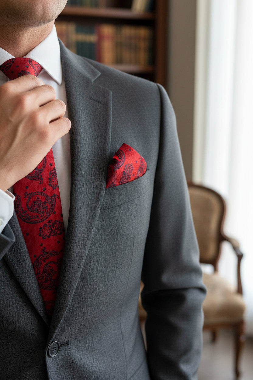 Paisley Tie with Pocket Square Set - Men's Formal Necktie