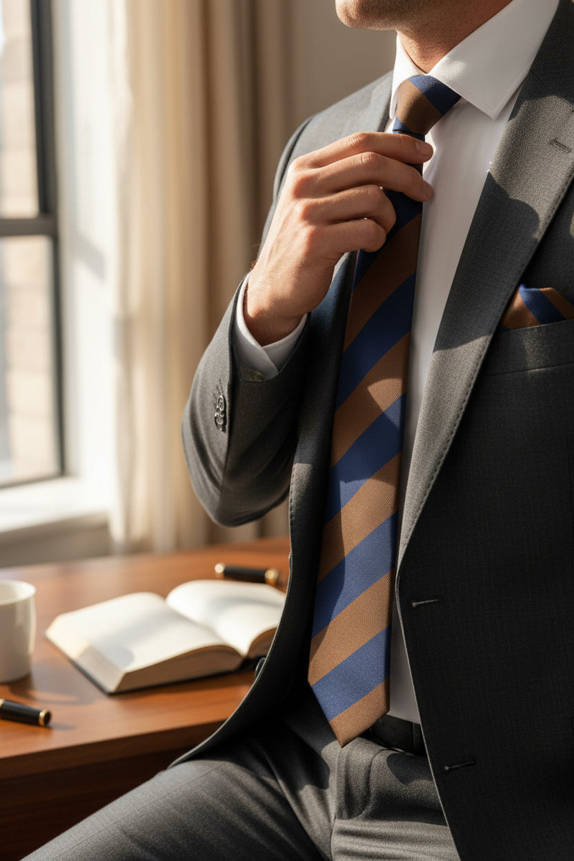 Premium Striped Tie - Navy Bronze